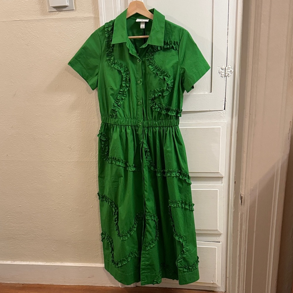 kate spade Bright Green Ruffle Shirt Midi Dress - Picture 6 of 13